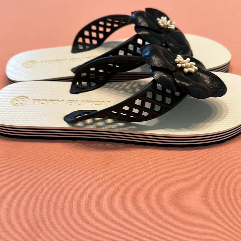 New Tory Burch Black/White Sandals. Size 8.